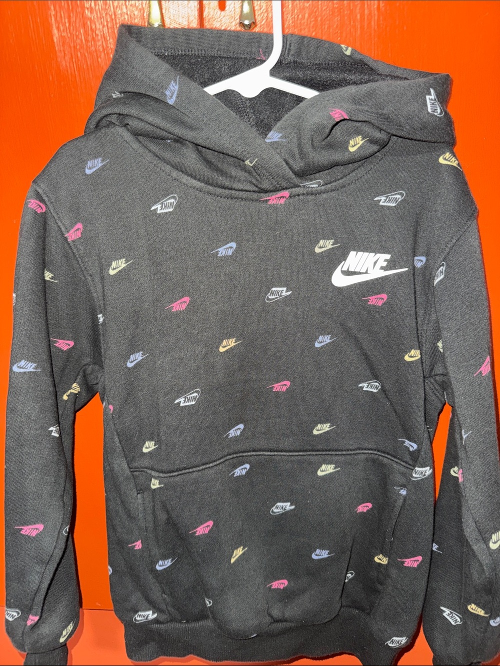 Nike Black Kids Hoodie with Multicolor Mini Swooshes